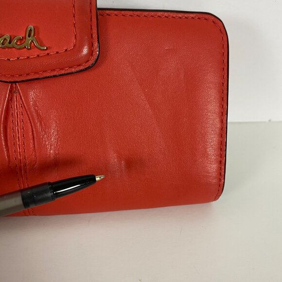 Coach Ashley Leather Wallet Clutch Folding Envelope Flip Pleated Salmon - Picture 10 of 16